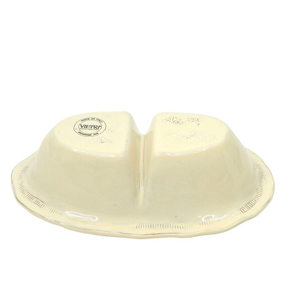 Vietri Bellezza Buttercream Divided Serving Bowl 8.75" Oval Dish Italy Embossed - Picture 6 of 14